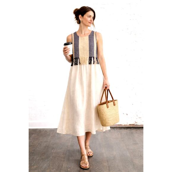 Sea New York Dresses & Skirts - Sea New York Cream Midi Dress with Navy and Beige Paneling